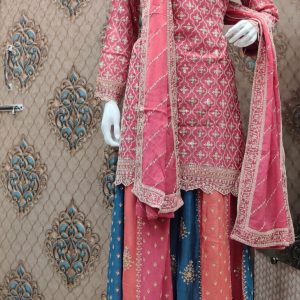 Kurti with Multi color skirt with heavy work dupatta (Pure fabric Hand work)